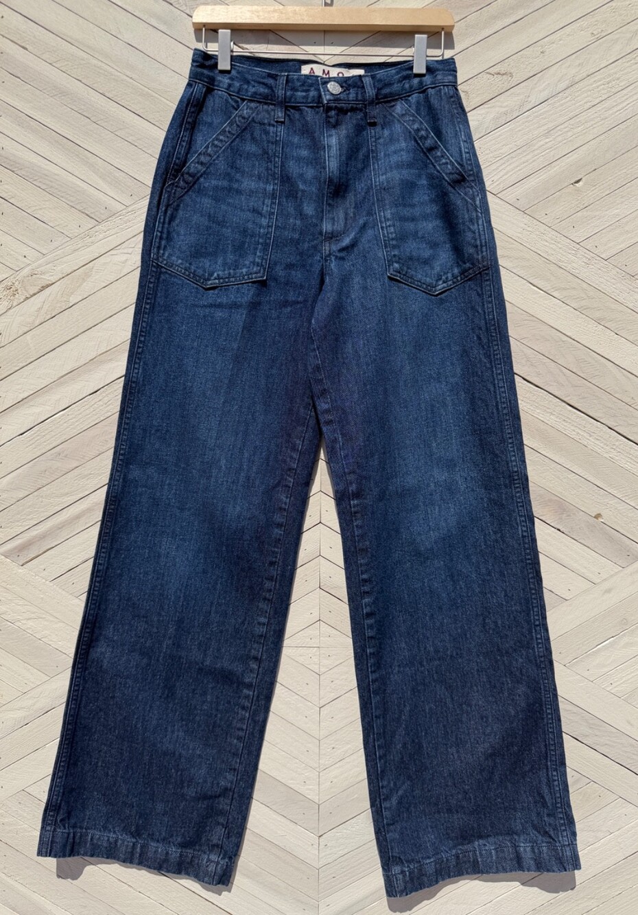 AMO Greta High Rise Wide Leg Trouser Jeans Dark Wash Patch Pocket Size 27